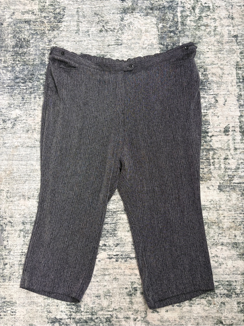 Maggie Barnes Jayne Herringbone Pants 34W Cropped Straight Leg Elastic Waist